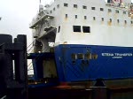 Stena Transfer,beim Be und Enladen von LKWs im Beneluxhafen Europoort Rotterdam.Sie ist 183m lang und 24m breit.o8 2007